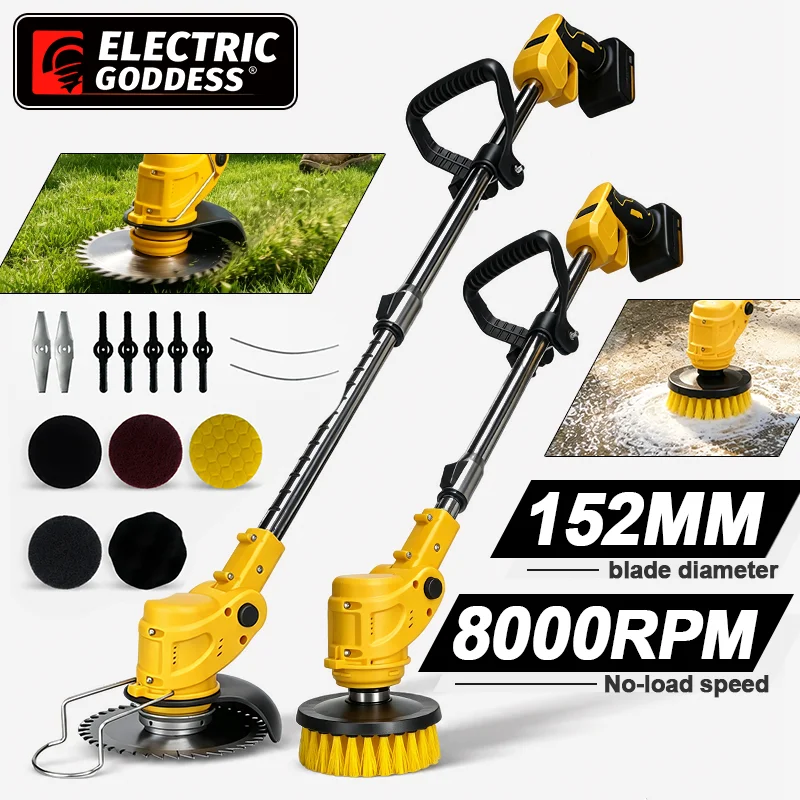 Electric Goddess 2in1 Cordless Handheld Electric Grass Trimmer Electric Cleaning Brush Power Tool for Dewalt 20v Battery Pin