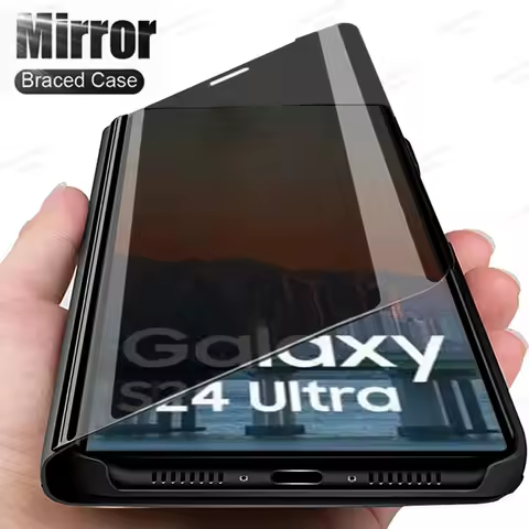 Luxury Mirror Flip Case For Samsung Galaxy S25 S24 S23 S22 S21 S20 Ultra Plus S10 Leather Cover For Samsung Note 20 Ultra 10Plus