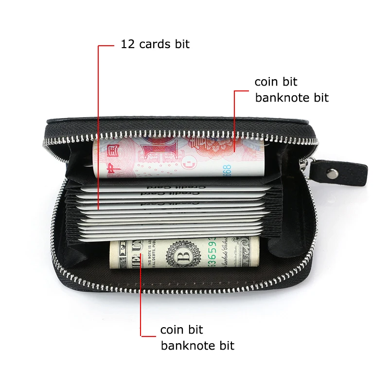 Carbon Fiber Bank RFID Credit Card Holder For Man Microfiber Short Business Card Case Holder With Zipper Card Wallets