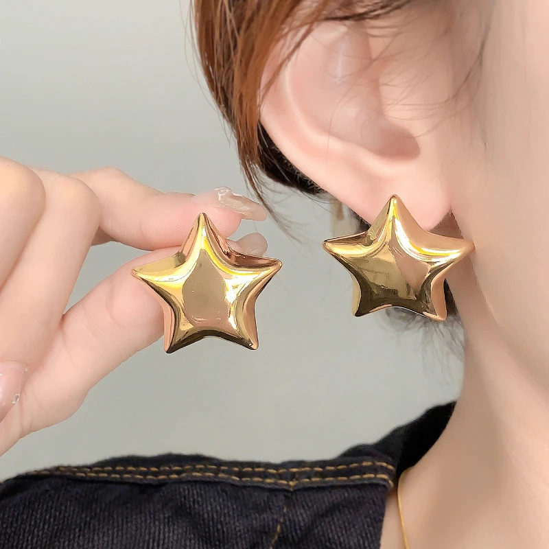 Modern Jewelry Popular Metallic Star Stud Earrings For Women Female Gifts Simply Design Accessories 2024 Trend New Dropshipping