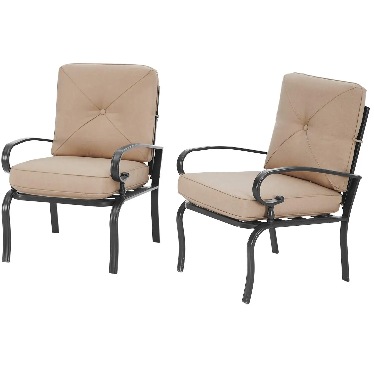 Metal Patio Dining Chair Set of 2, All-Weather Bistro Seating with Steel Frame Armrest & Thick Cushion, Customized