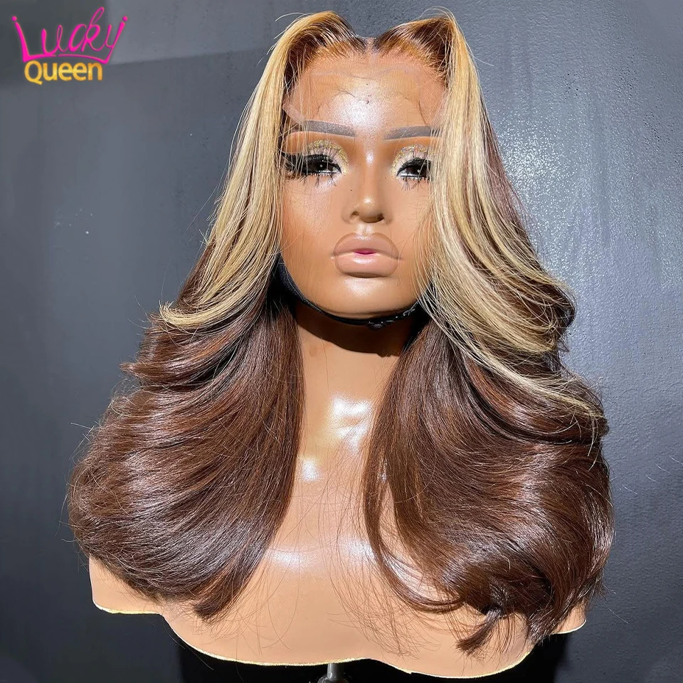 

Плотность 180, коричневый, светлый, полосатый, короткий парик боб, 13x4, кружевная фронтальная объемная волна, предварительно выщипанные для женщин, парики из 100% человеческих волос