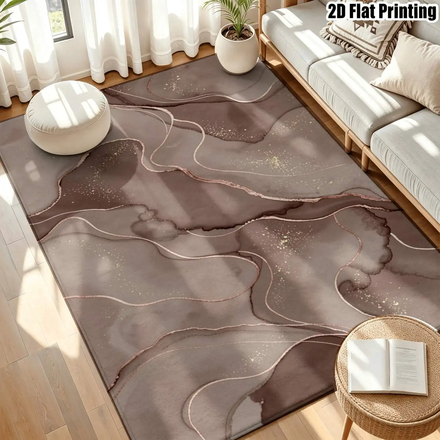 1Pc 2D Printed Carpet with Brown-Gray Abstract Art Patterns Nordic/Instagram/Minimalist/European/Vintage Style, Multi-Size, Machine Washable, Ideal for Entryway, Dining Room, Foyer, Bedroom, Living Room Home Decor.