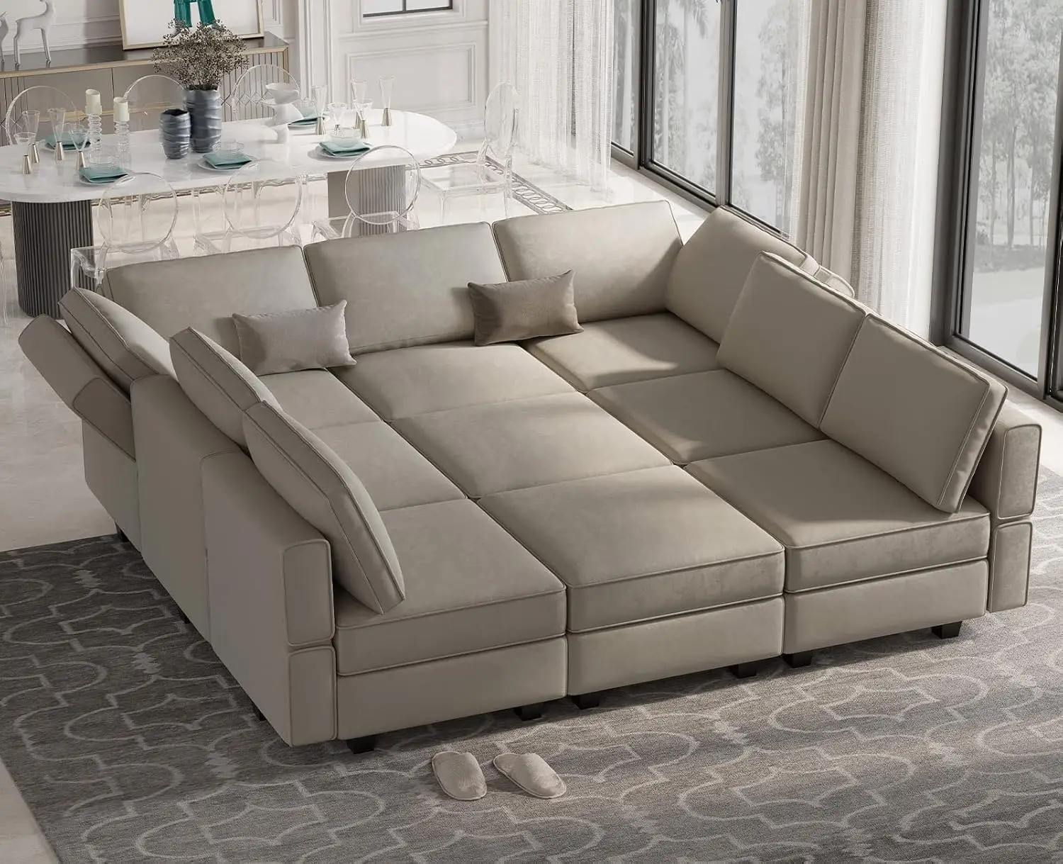 Reversible Velvet Modular Sectional Sleeper Sofa Bed with Ottomans, Storage and Chaise