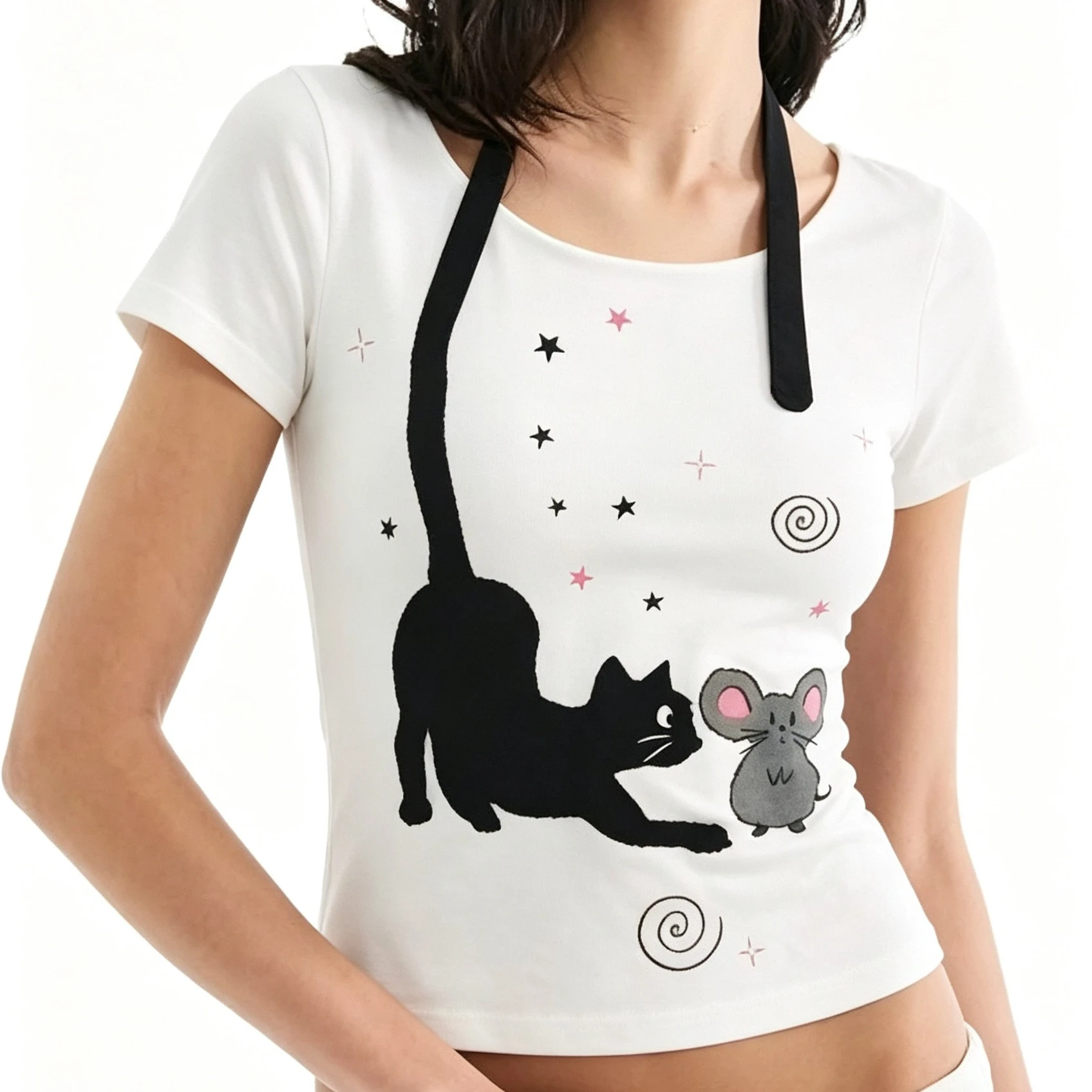 Cute Mouse Hanging Neck with Chest Sexy Female 2026 Summer Slim Student Sweet Hot Short Jacket Halter Vest