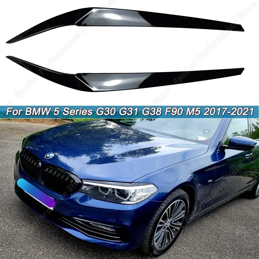 

2Pcs For BMW 5 Series G30 G31 G38 F90 M5 525i 530i 540i Front Headlight Eyelid Eyebrow Trims Cover Car Stickers 2017-2021 Black