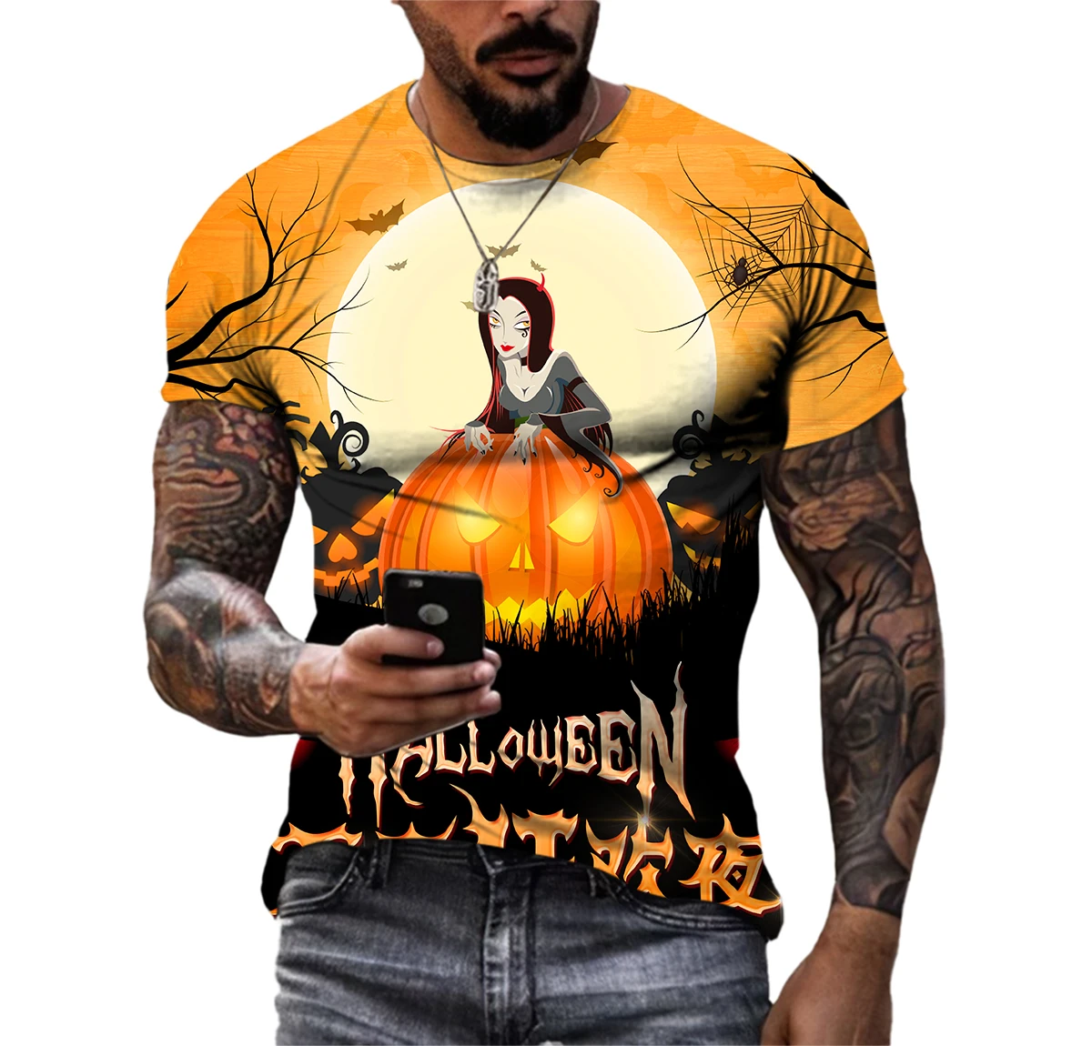 

Summer All Saints' Day Pattern Men's T-shirt Hip Hop 3D Print Personality Neck Short Sleeve Fashion Clothes