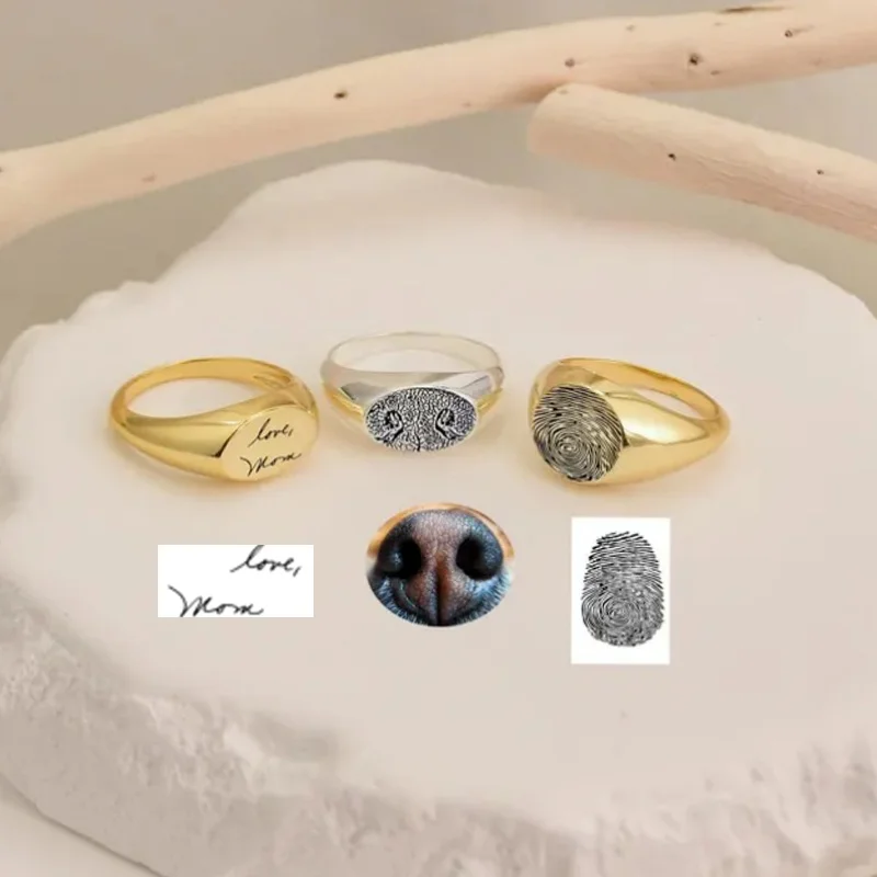 Custom Photo Ring Pet Nose Print Rings for Women Personalized Minimalist Stainless Steel Customized Pet Commemorative Jewelry