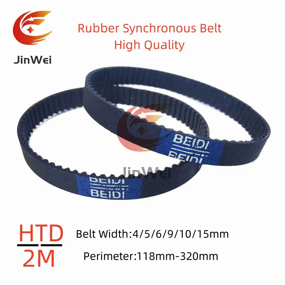 HTD 2M sabuk Timing karet, Pitch 2mm, lebar: 4/5/6/9/10/15mm, panjang: 118 120 126 130 136 142 158 166 176 178 218 250 318 320mm