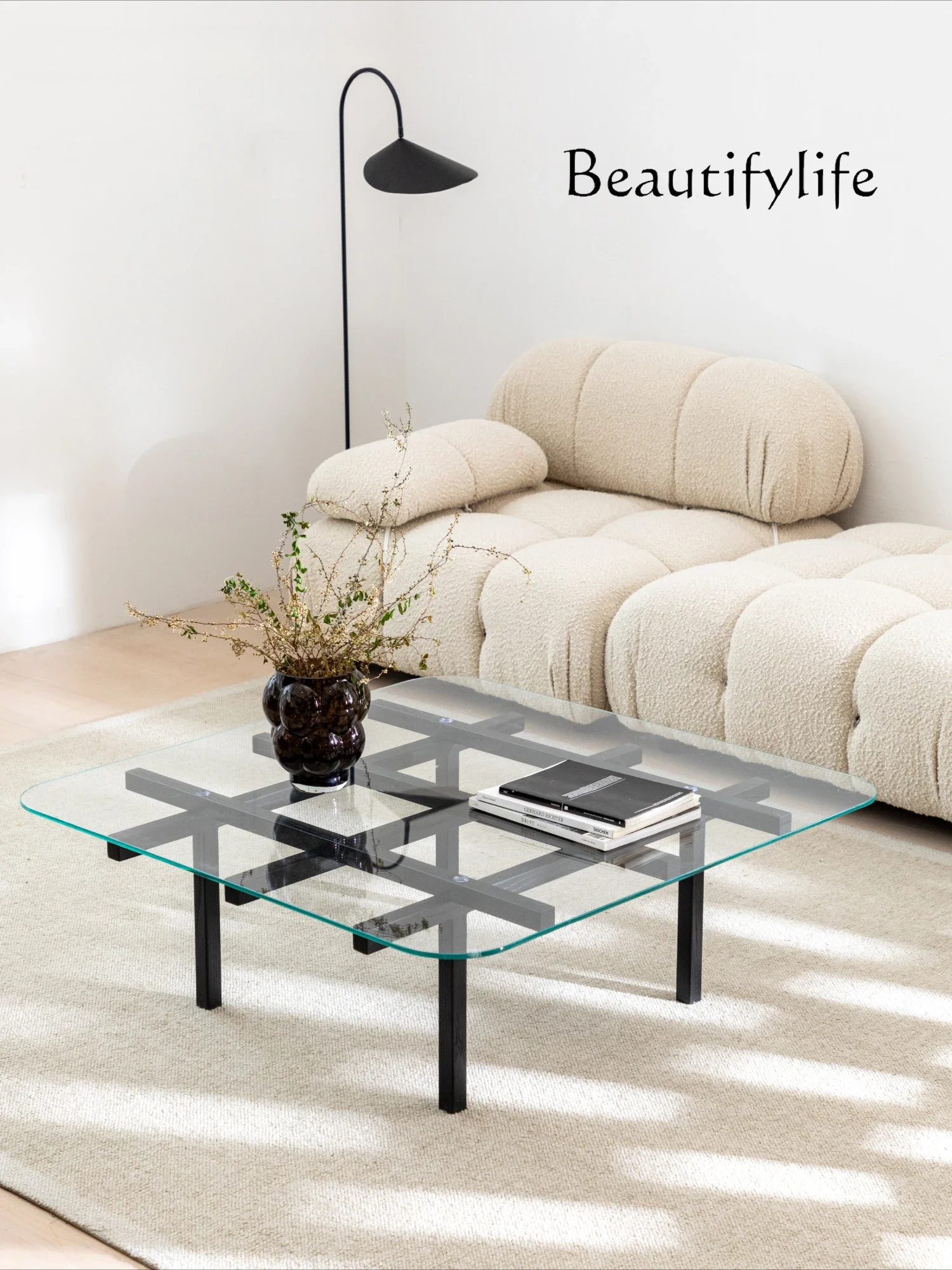 X36 Labyrinth Coffee Table Solid Wood Glass Designer Creative High Sense Niche Square Blue