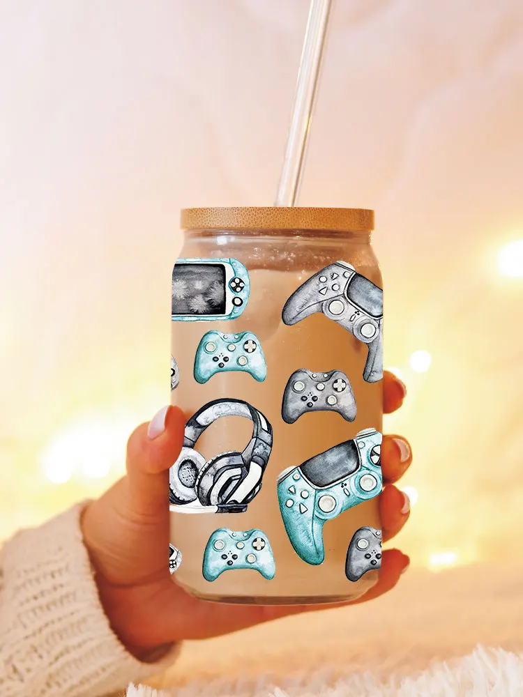 Uv Dtf Cup Wrap Iron On Transfer Cartoon GamePad Stickers For Glass Cup 16oz Decoration D16312