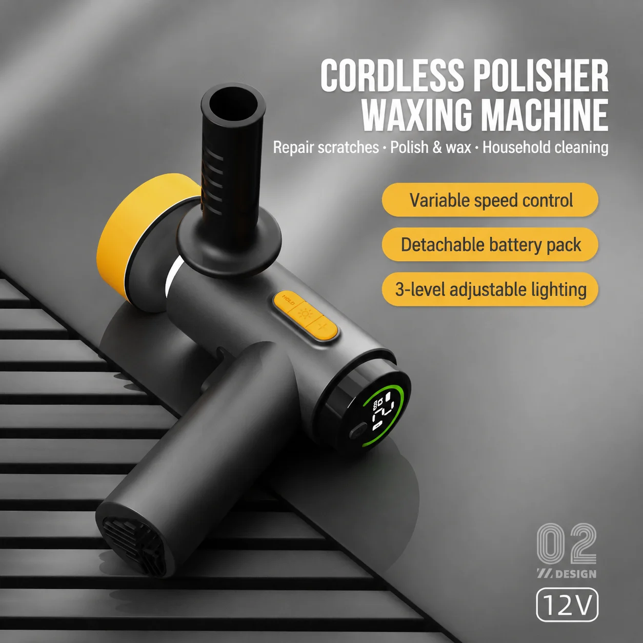 Wireless Car Polisher with Digital Display, Electric Waxing Machine, Variable Speed Polisher for Car Scratch Removal and