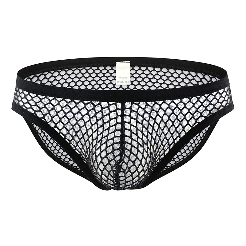 Men\'s Sexy See Through Underwear Hollow Out Breathable Briefs Swimwear Solid Trunks Beachwear Low Rise Brief Mesh Sissy Lingerie