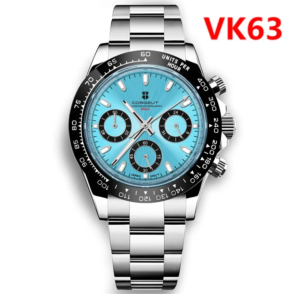 40MM Luxury Corgeut Men Watch For Man 24 hours Multifunction Sport Watches full chronograph VK63 Quartz Dress Relogio Masculino