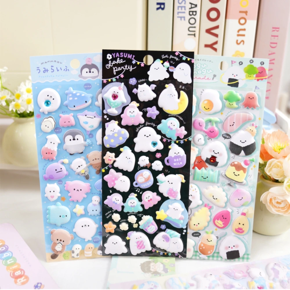 Imagem -05 - Kawaii Sushi Animais Adesivos Noctilucent Puffy 3d Scrapbooking Diário Jornal Papelaria Bonito Álbum Prêmios Presente Pcs