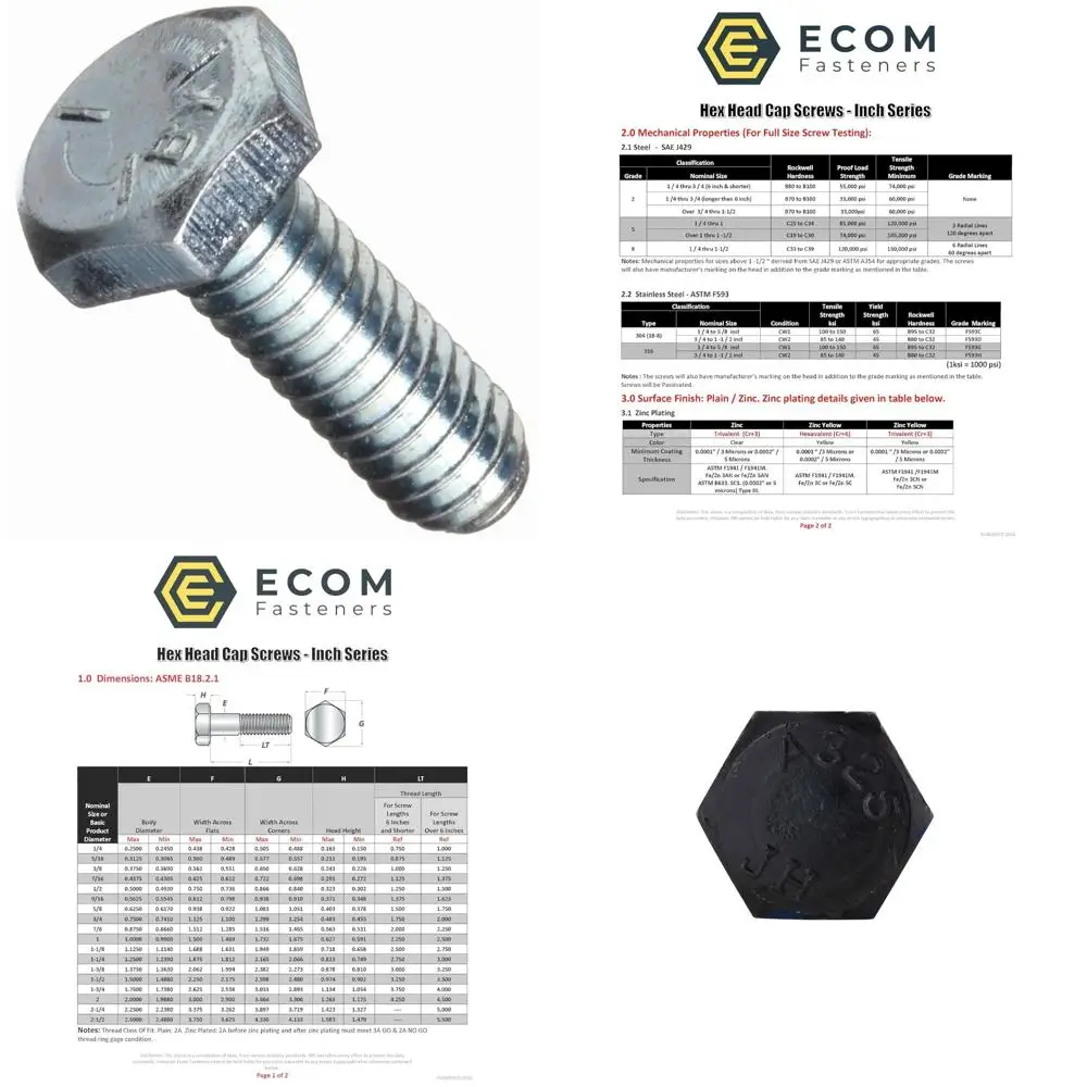 

Винты с шестигранной головкой из оцинкованной стали класса 5, 5/16-18 x 1 1/8, грубая резьба, 1200 штук, полностью резьбовые, прочные крепежные детали