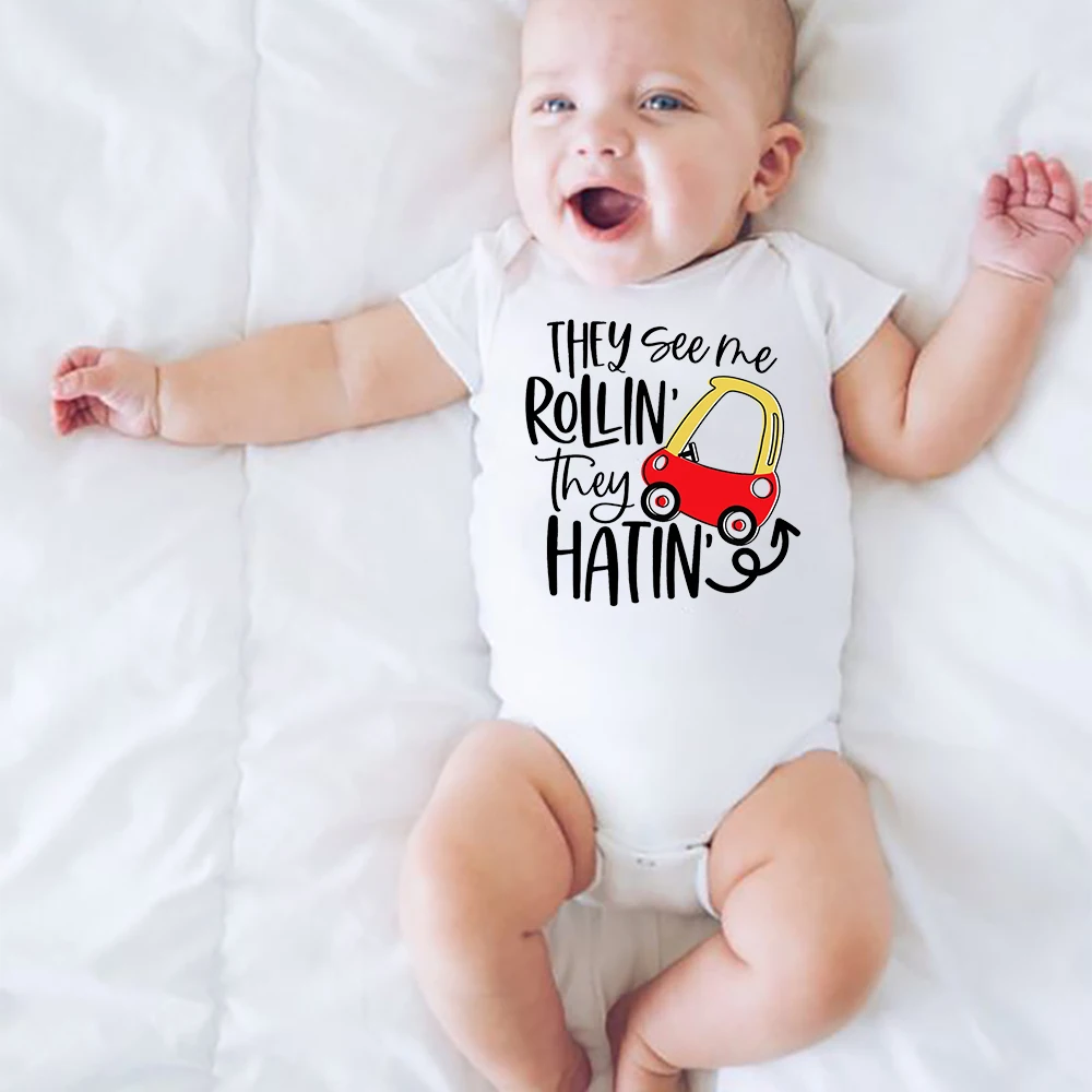 

Toddler Baby Bodysuit They See Me Rollin They Waitin Printed New Born Baby Summer Short Sleeve Outfit Clothes Cute Romper Gifts