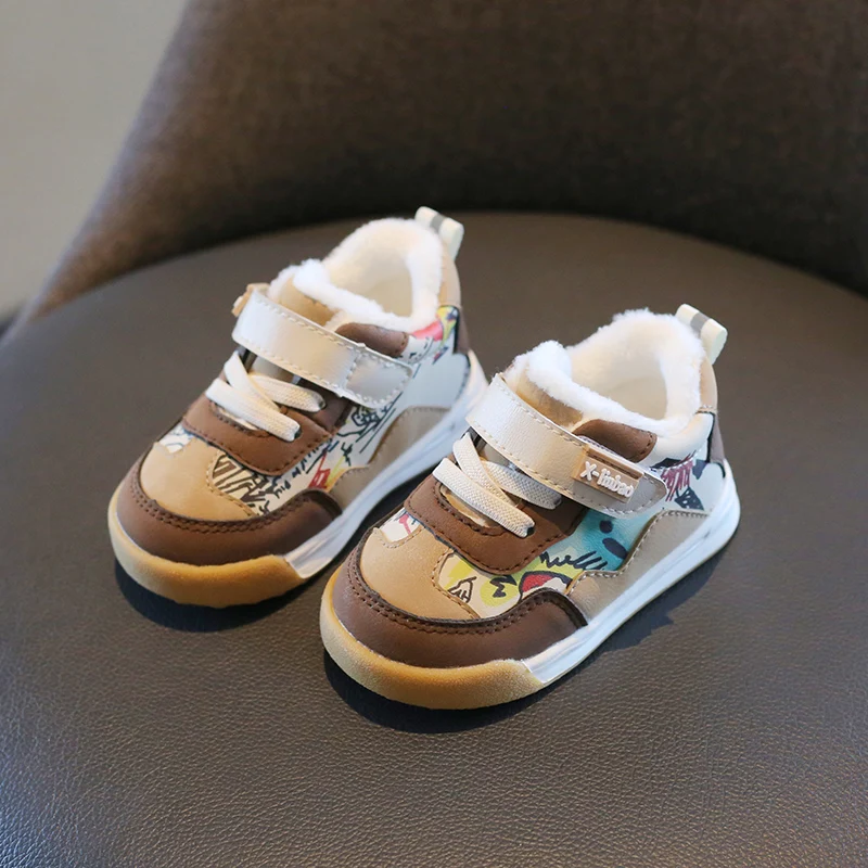 Baskets chaudes d'hiver en polaire pour bébés garçons et filles, chaussures antidérapantes à fond souple pour tout-petits