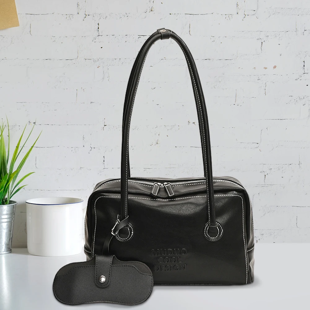 Shoulder Bag for Women with Double Zip Underarm Bag PU Leather with Inner Pocket Hobo Bag Retro Handbag for Work Travel