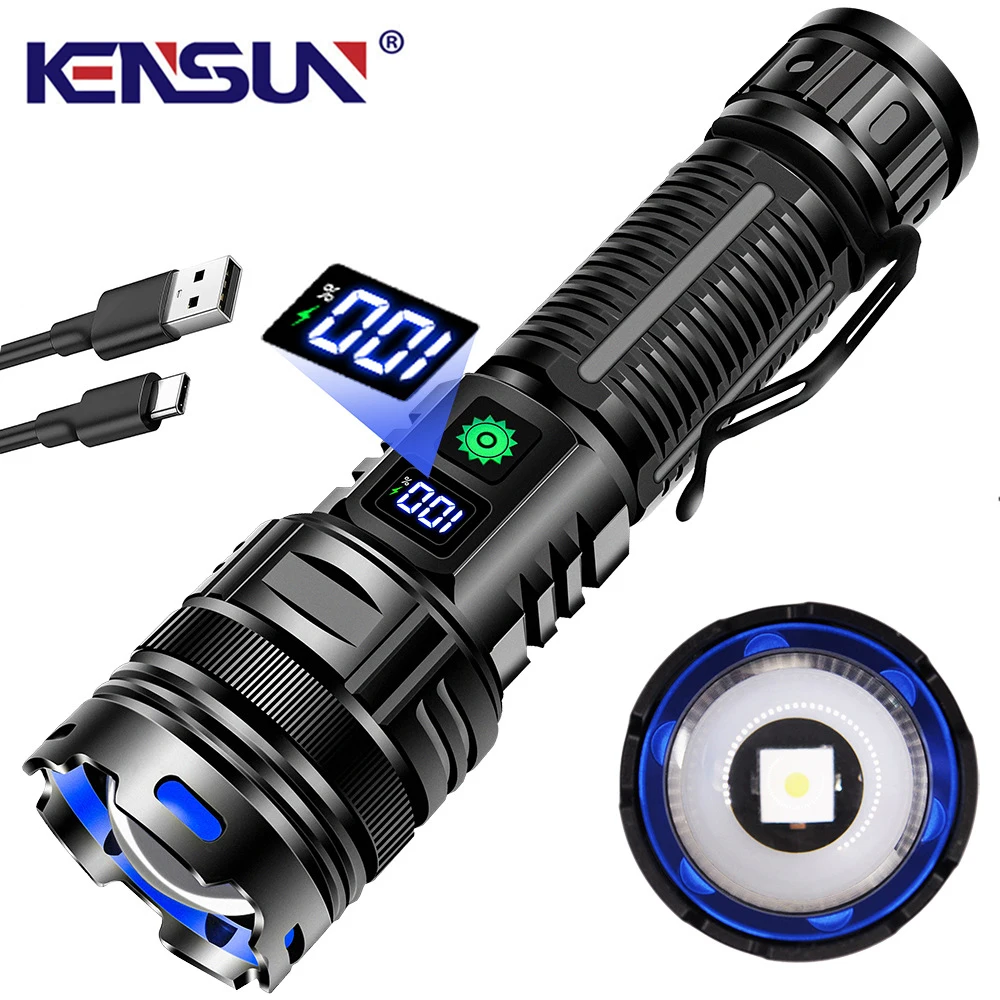 High Power LED Flashlight Long Range Tactical Torch Strong Light Lantern USB Rechargeable Portable Pen Holder Lamp For Outdoor