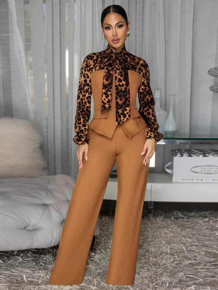 Wmstar Two Piece Set Women Wholesale Fall Hit Item European Style Fashionable Leopard Print Plaid Blazer Casual Suit 2026