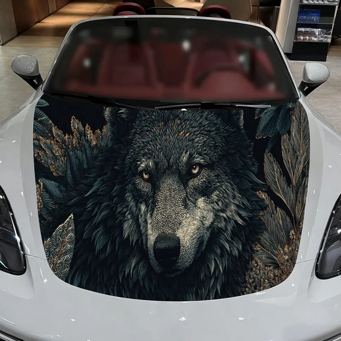 

Car Decal Wolf with Intricate Dark Floral Artistic Background & Mystic-Gothic Macabre Aesthetic Car Hood Sticker, Waterproof Sel