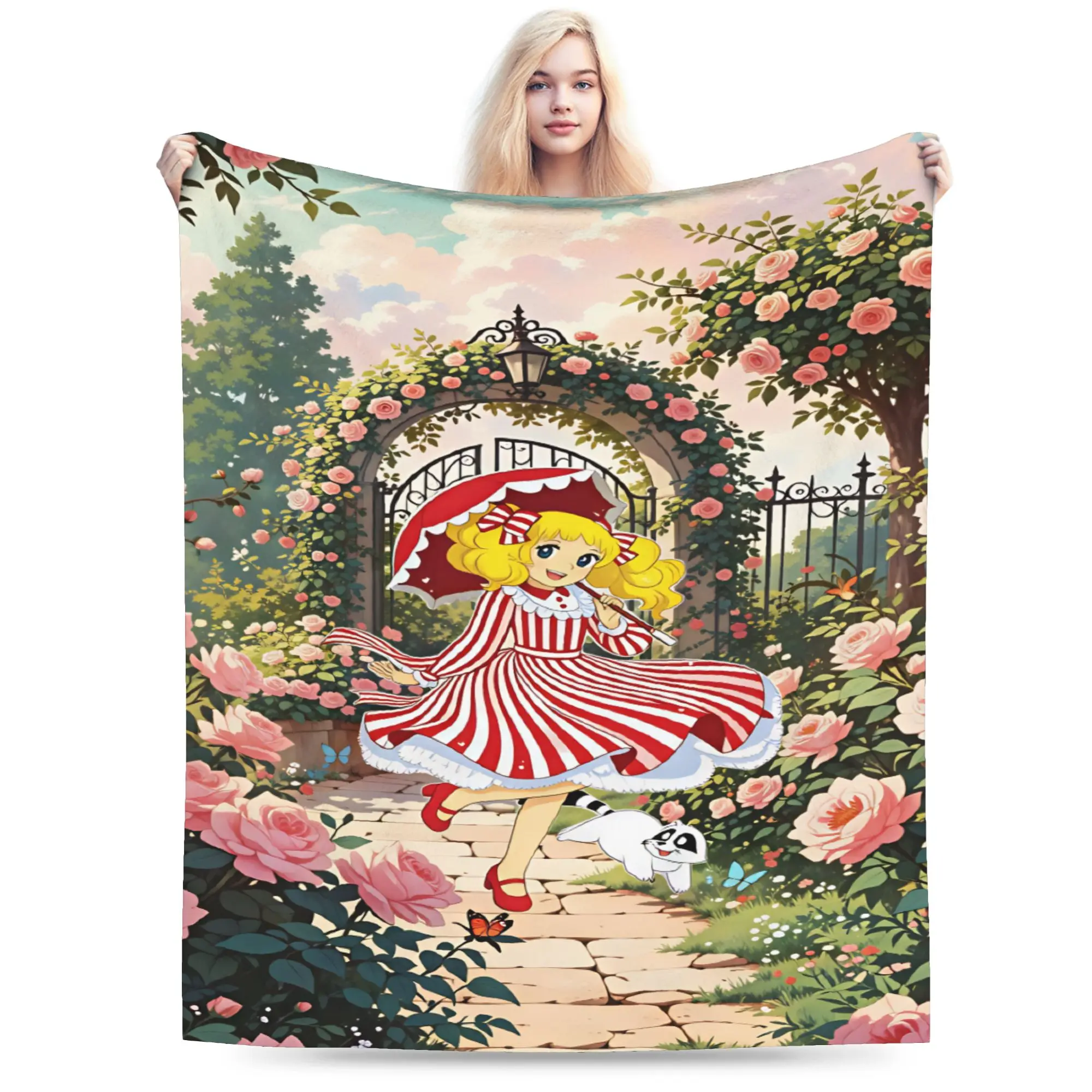 Soft Cozy Throw Blanket Plane Travel Anime Manga Candy Candy  Blanket  Flannel Bedspread For Sofa Home Graphic Sofa Bed Cover