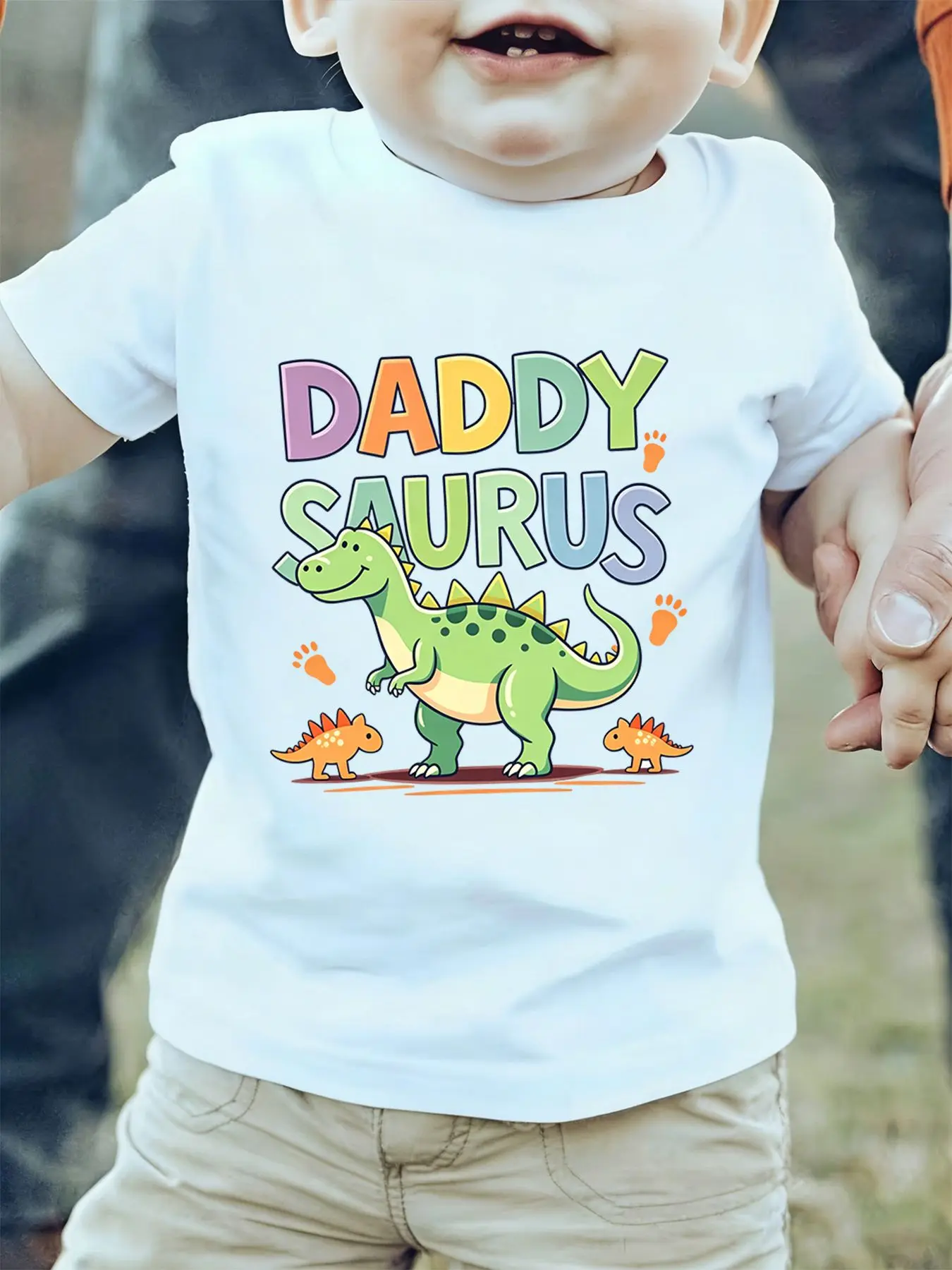 Family Dinosaur Daddy Saurus Cute Dino Footprint Art Print Kids T Shirt Boys Girls Family Matching Summer Crew Neck Casual Tee