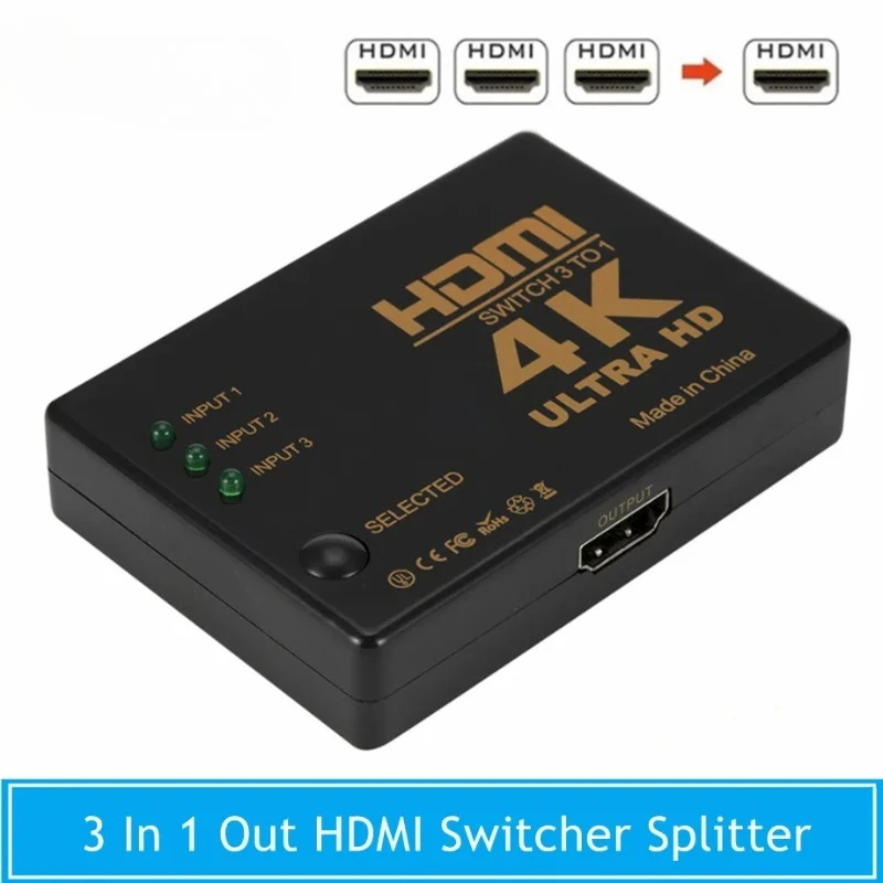 PzzPss HDMI Switch 4K Switcher 3 in 1 out Full HD 1080P Video Cable Splitter 1x3 Hub Adapter Converter For PS4/3 TV Box HDTV PC