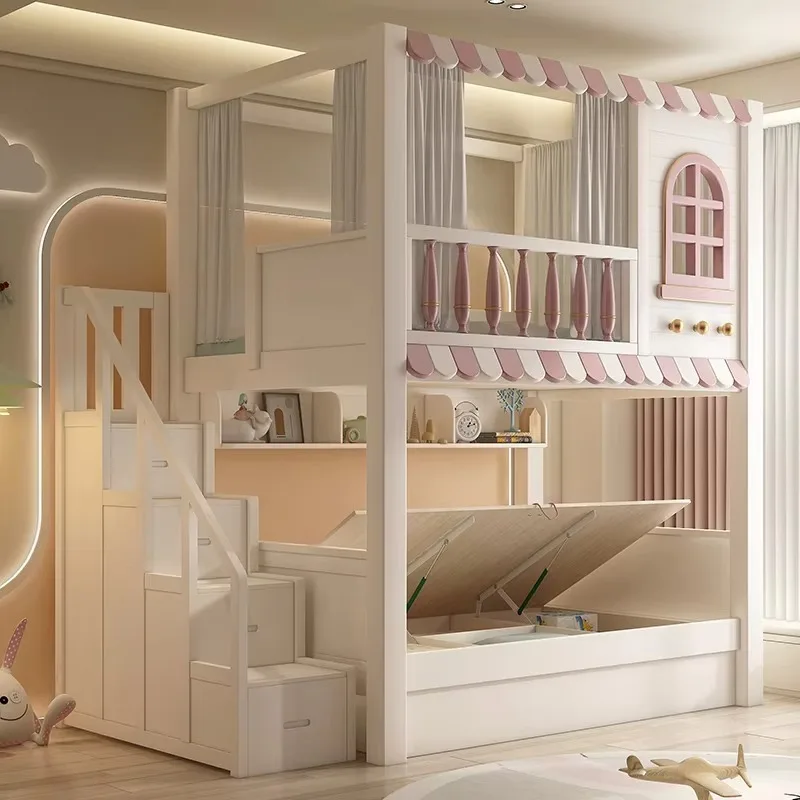 All Solid Wood High Low Bunk Bed, Bold Thickened, Siblings Separate Access Without Interference For Small Bedroom Home Furniture
