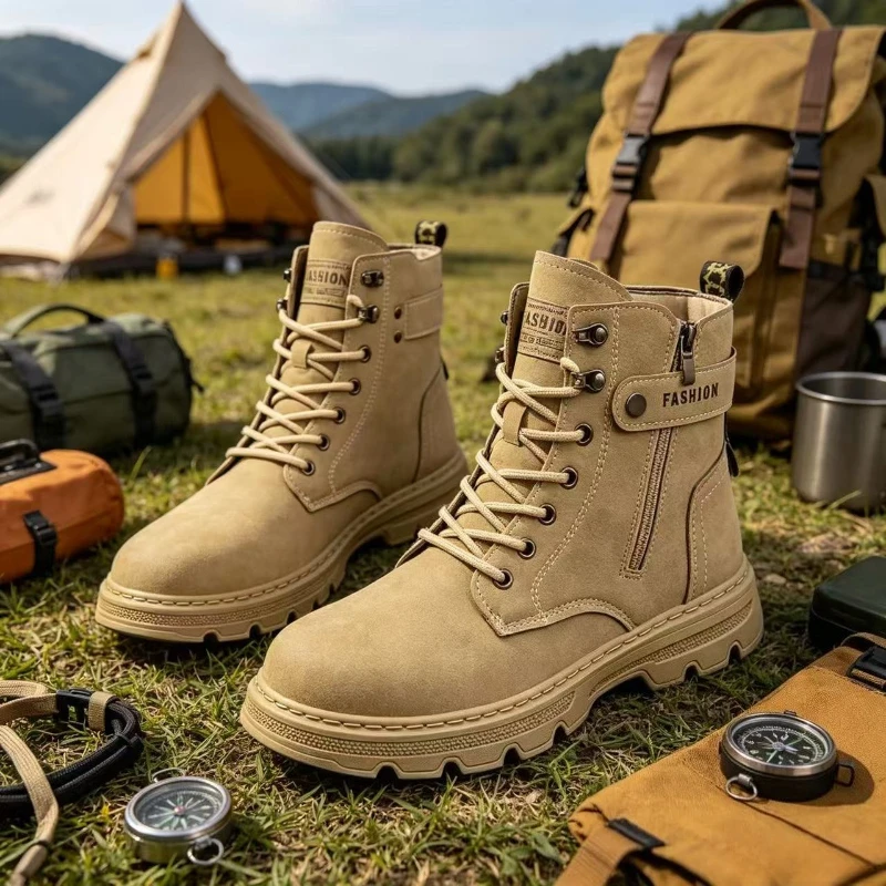 

New Men's Versatile Casual Shoes Fashionable Trendy Motorcycle Boots High Top Workwear Boots with British Style Retro Shoes Cosy