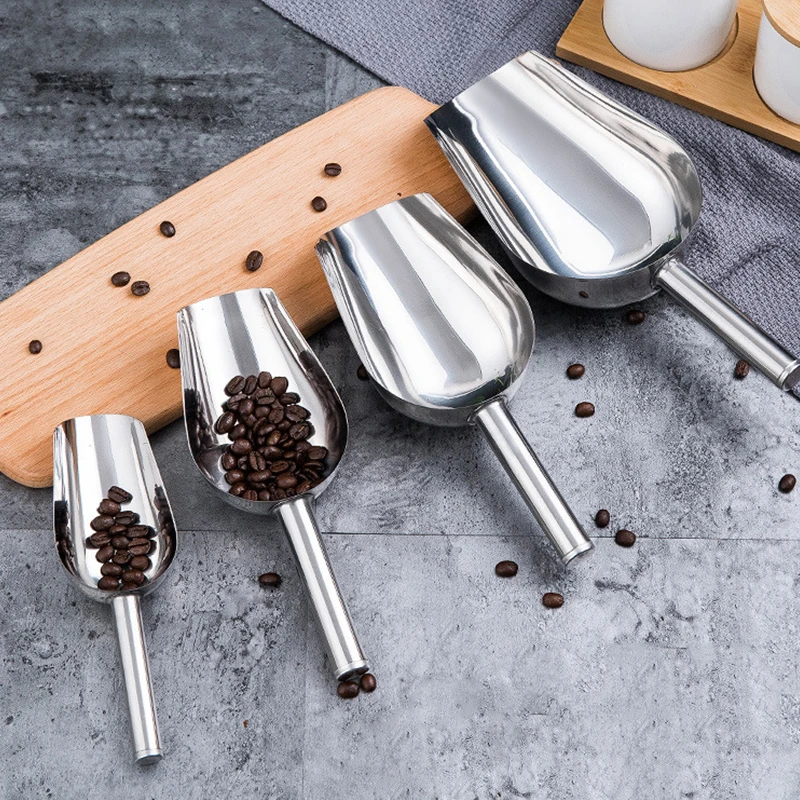 1PC New Home Ice Shovel 304 Stainless Steel Thickened Multi-use Spoon Tea Food Flour Popcorn Melon Seed Shovel Candy Scoop