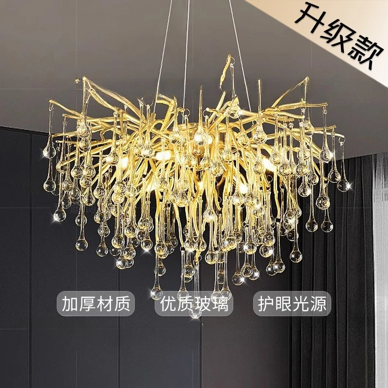 

European light luxury glass chandelier post-modern water drop atmosphere Nordic creative staircase living room dining room branc