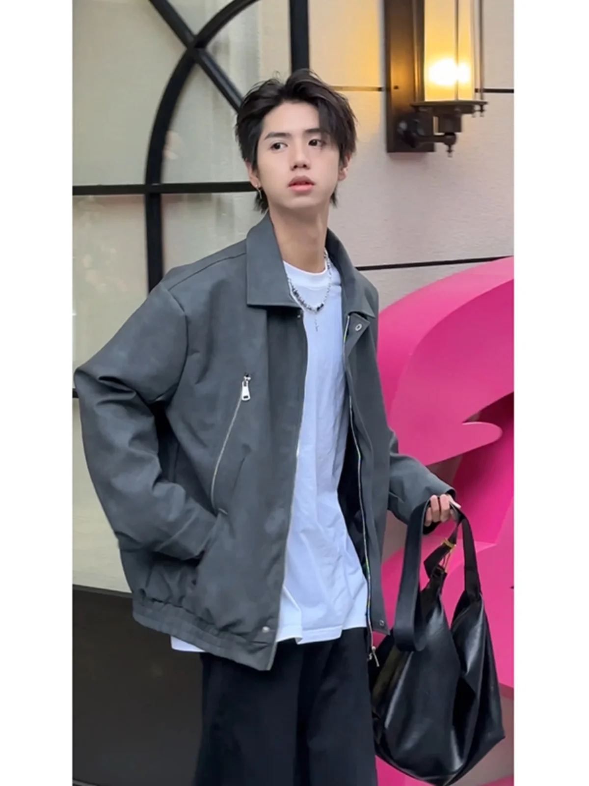 

Мужская кожаная куртка-бомбер на молнии в американском стиле, свободного кроя, для весны, осени и лета