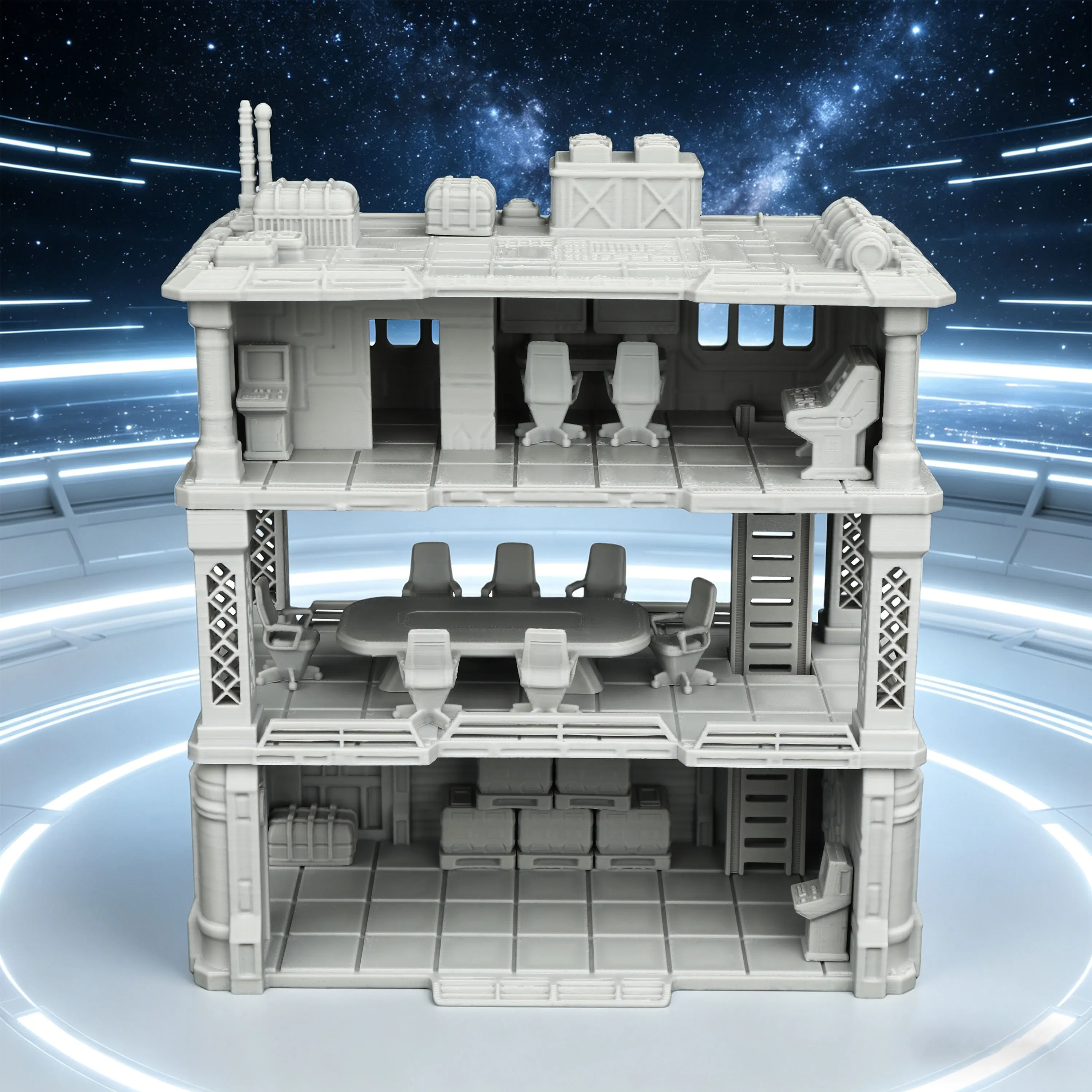28mm Sci-Fi Command Center Terrain 3-Story Modular Building, Easy-Assemble RPG Diorama Scenery for Trpgs, Ideal for Future Scene