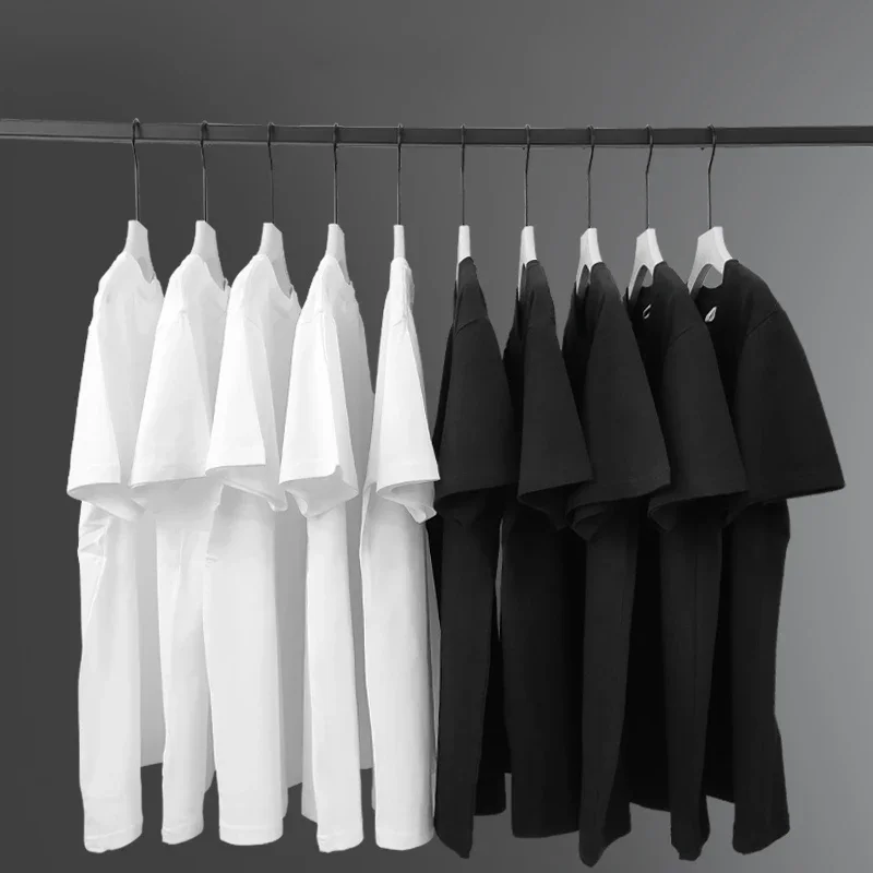 Sommer Baumwolle solide T-Shirt Herren Kurzarm Mode bequeme Marke Trend weiß schwarz Kleidung