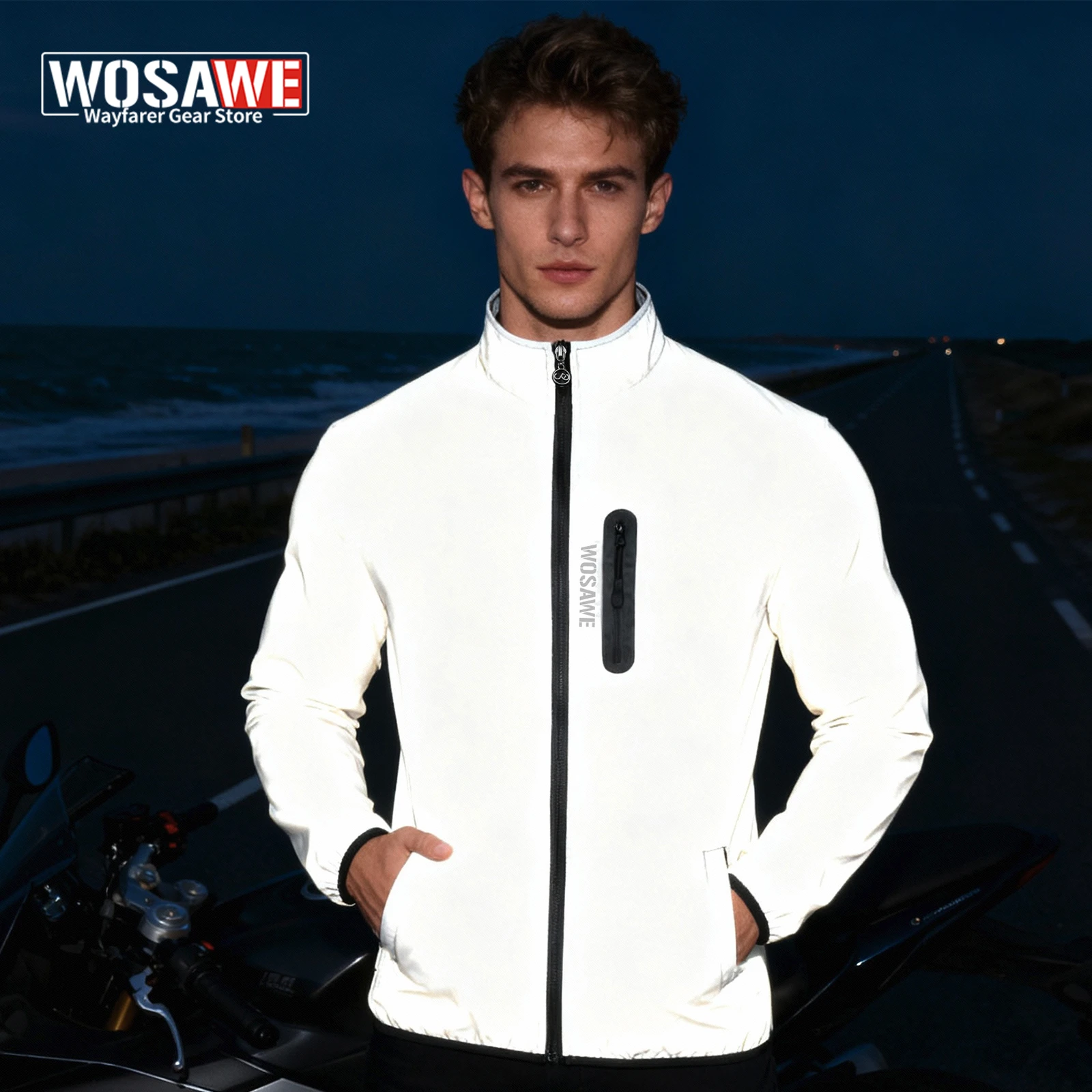 

WOSAWE Мужская полностью светоотражающая мотоциклетная куртка с высокой видимостью для ночной езды, ветрозащитное водонепроницаемое защитное пальто для бездорожья