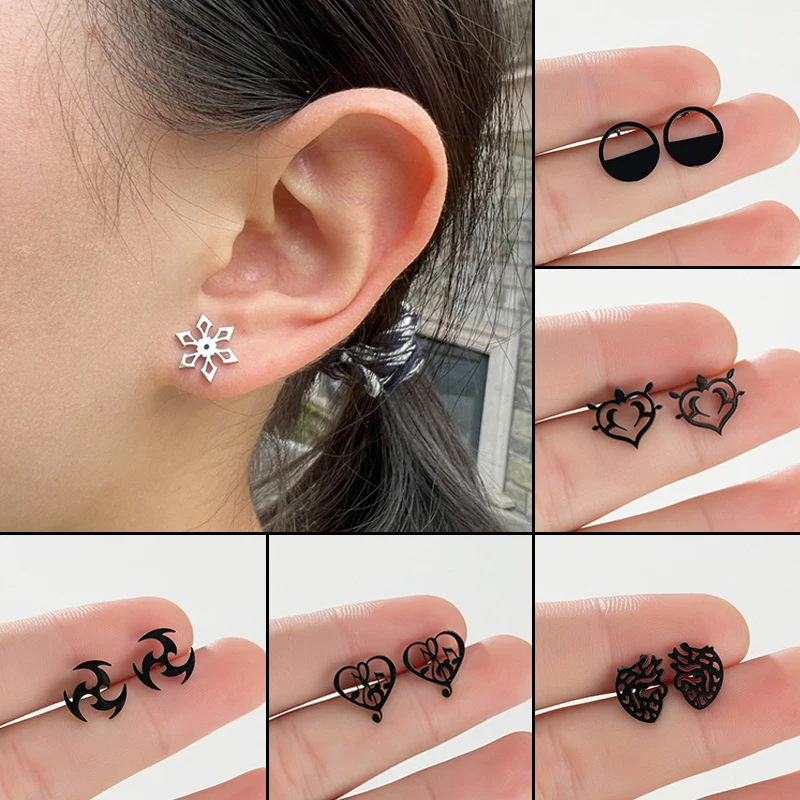 Pendiente de copo de nieve de acero inoxidable de Navidad para mujer, joyería de oreja de corazón Boomerang, accesorios de pendientes geométricos múltiples para niñas