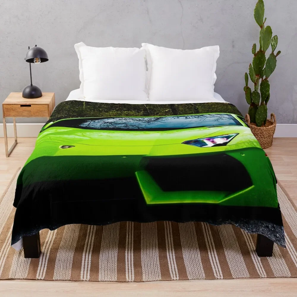 Green Lamborghini Throw Blanket Bed covers Sofa Throw Sofa Quilt valentine gift ideas Blankets