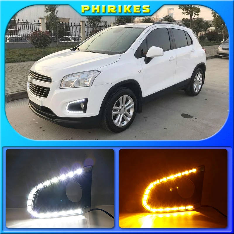 

Дневные ходовые огни для Chevrolet TRAX Chevy 2014, 2016, дневные ходовые огни с желтым указателем поворота и отверстием для противотуманной фары, 1 комплект