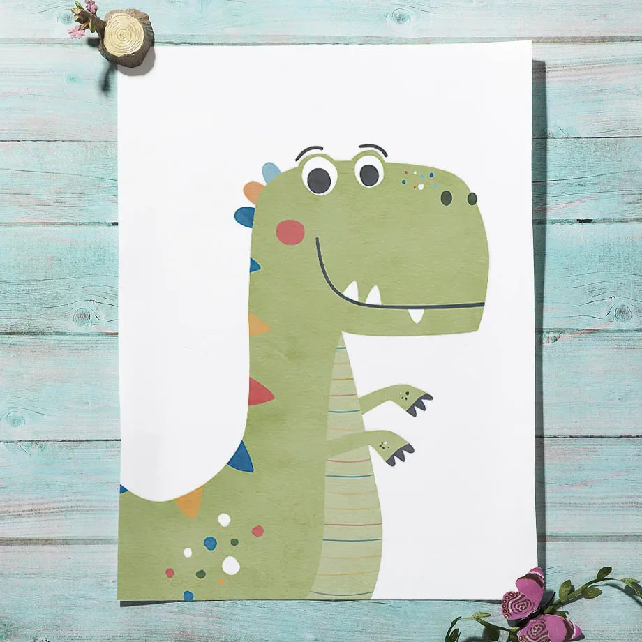 Personalized Cartoon Dinosaur Nursery Wall Art 5