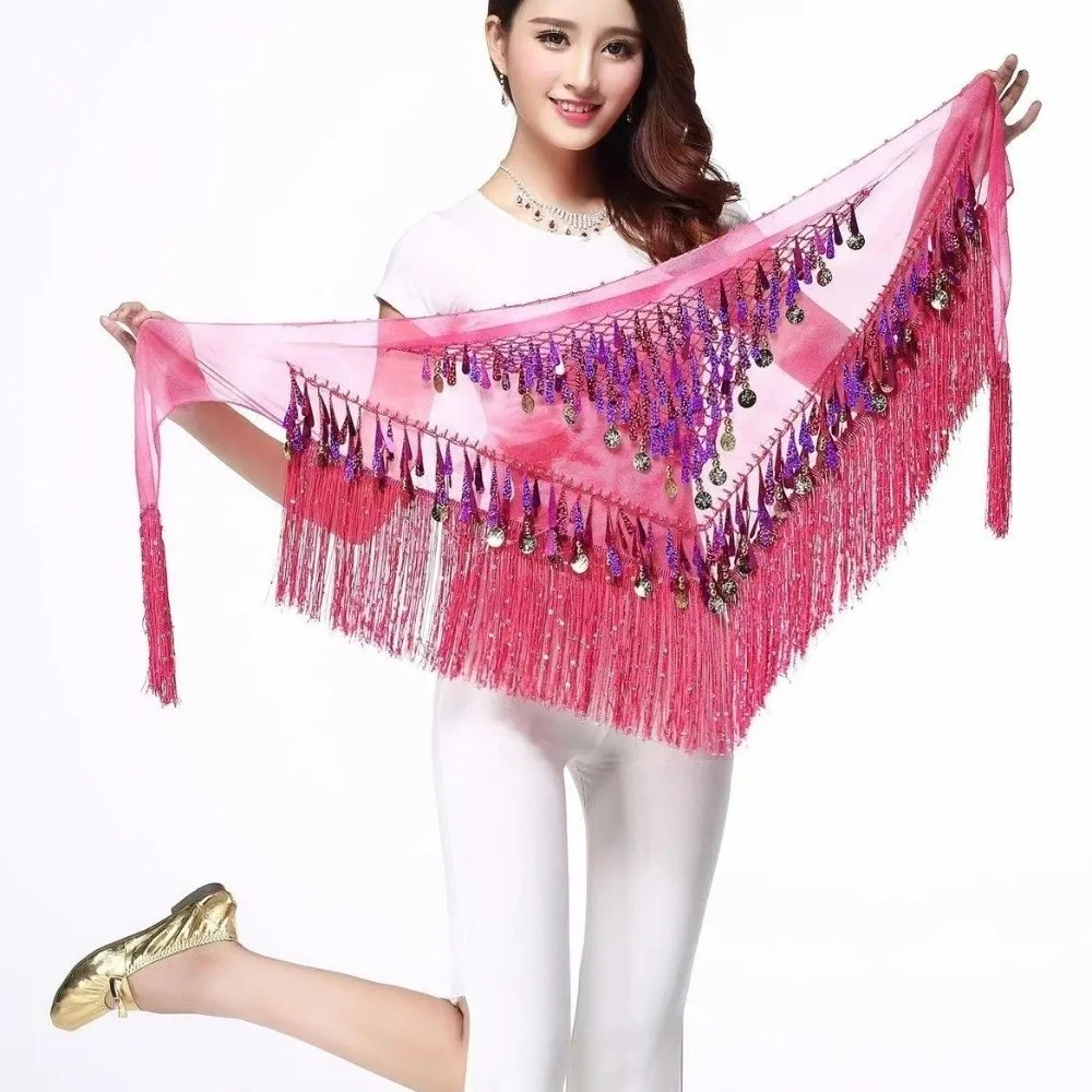 Glitter Sequins Belly Dance Waist Chain Hollow Triangle Belly Dance Hip Scarf Handmade Colorful Belly Dance Waistband