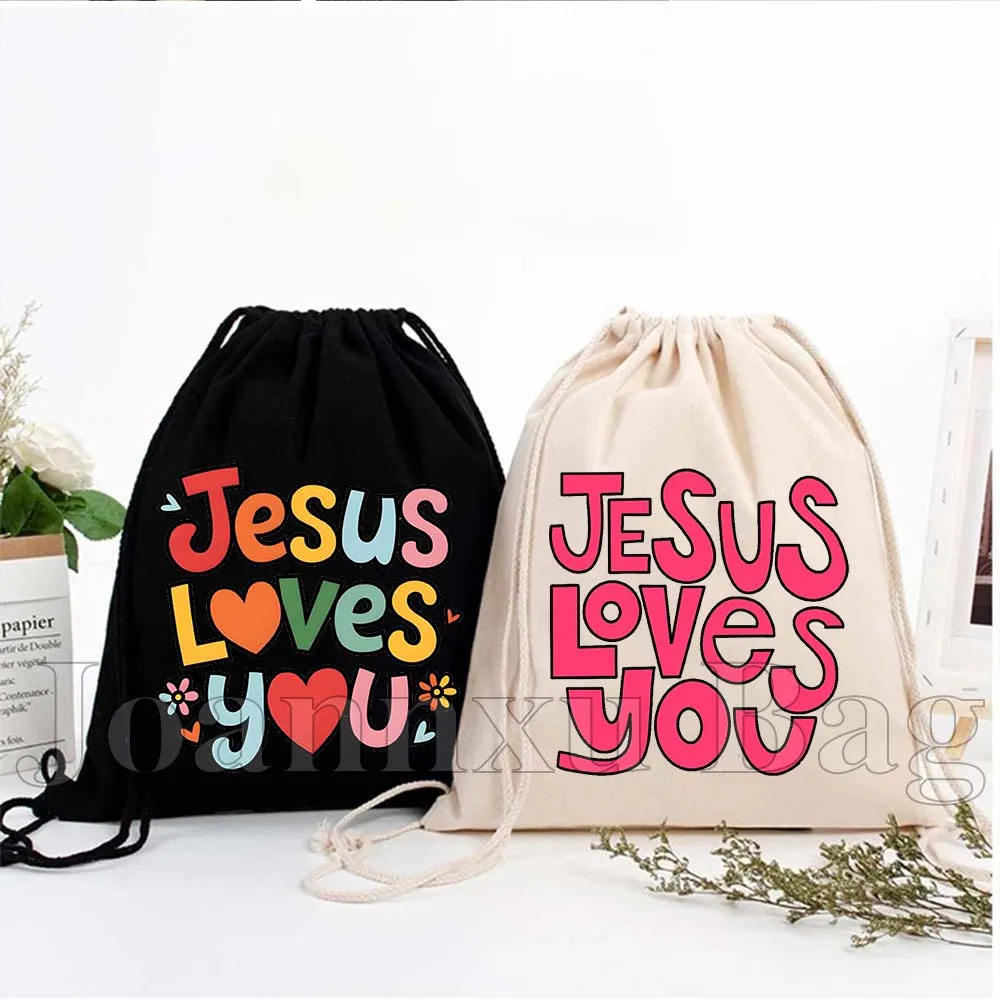 

Cute Jesus Christ God Cartoon Christian Church Gifts Drawstring Bags Soccer Backpack Gym Sackpack String Bag for Hiking Sports
