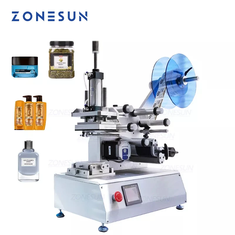 ZONESUN Tabletop Industrial Semi-automatic XL-T802 PET Plastic Tin Can Glass Disinfectant Flat  Bottle Labeling Machine