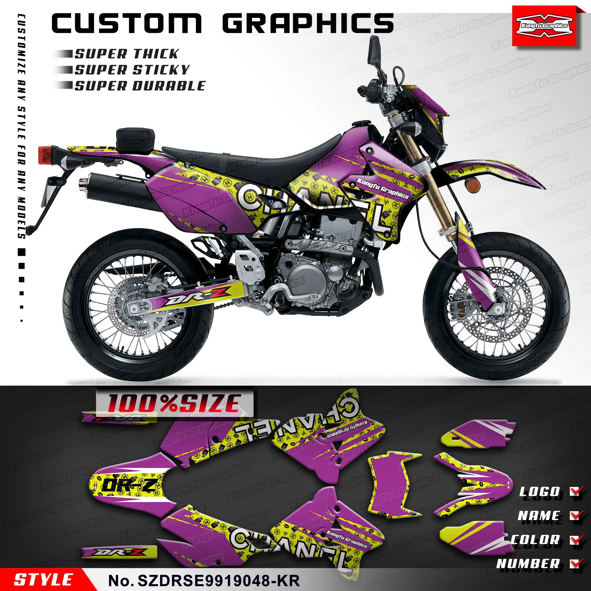 

KUNGFU GRAPHICS Graphics Kit Adhesive Sticker for Suzuki DRZ400 SM DRZ400SM, SZDRSE9919048-KR