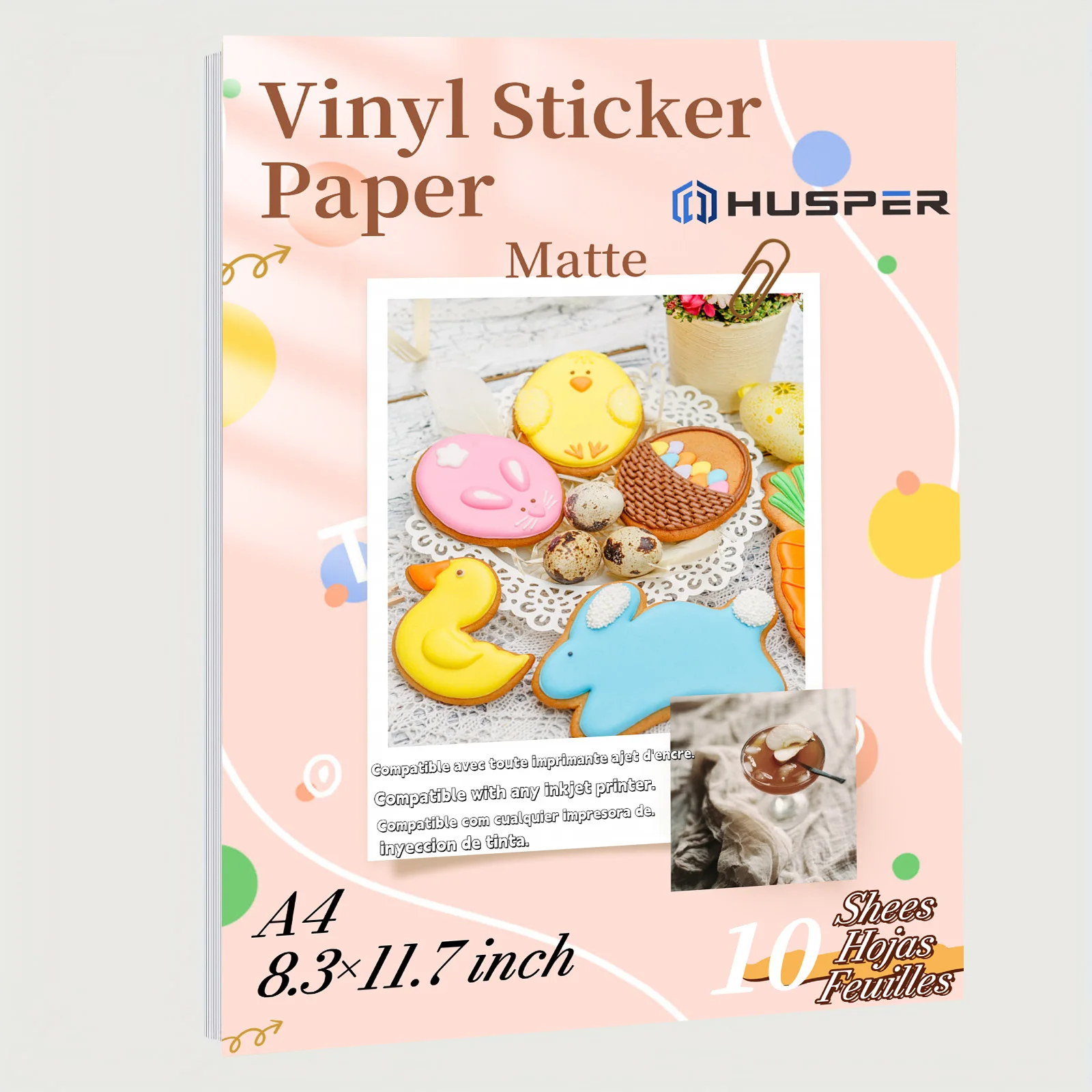 HUSPER 8.3×11.7 inch 10 Sheets Matte Printable Vinyl Sticker Paper waterproof Decal Paper for Inkjet Printer