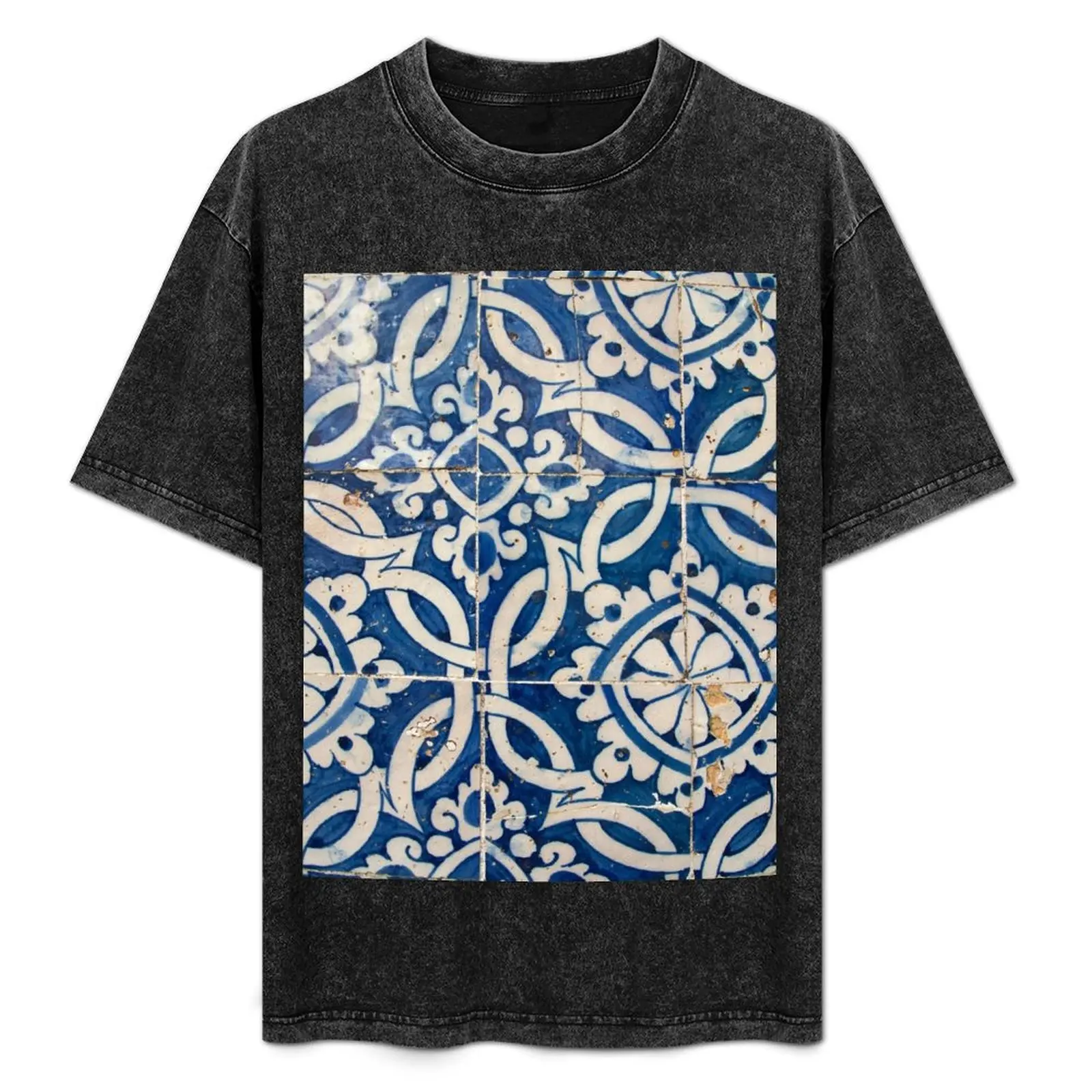 Vintage portuguese azulejo T-Shirt tops blue archive shirts graphic tees blacks black t shirts for men