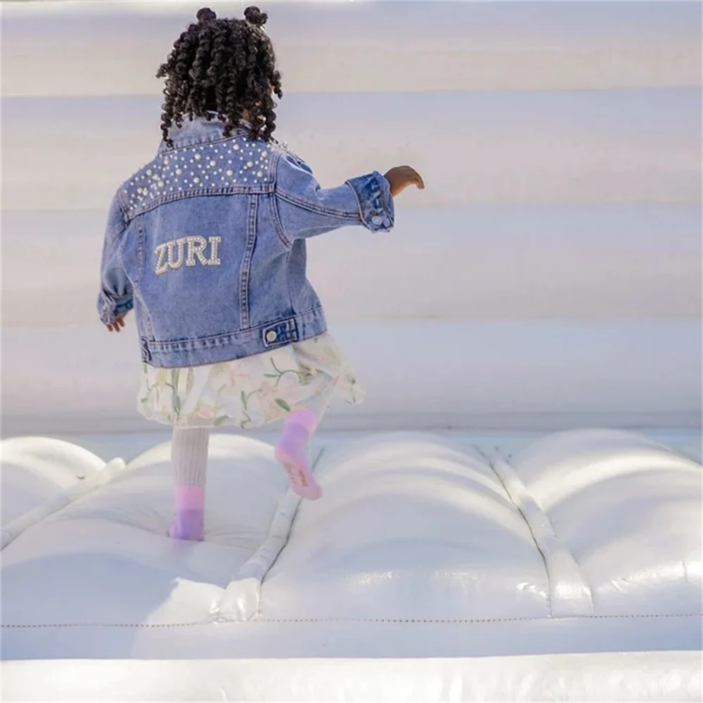 Little Girls Personalized Blue Pearl Denim Jacket | Flower Girl Jean Jacket | Baby Denim Jacket | Toddler Denim Jacket| Custom G