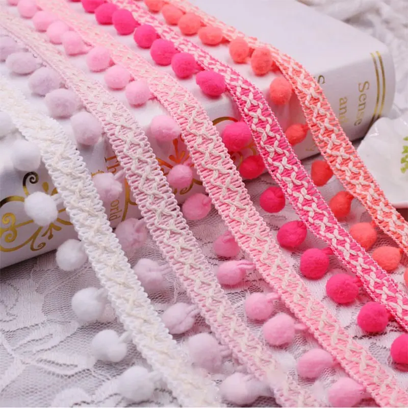 1-10Yards Pompom Fringe Lace Embroidered Trim Ribbon Pompoms Trim Fringe Ribbon Pom Pom Craft Tassel Lace DIY Sewing Accessories