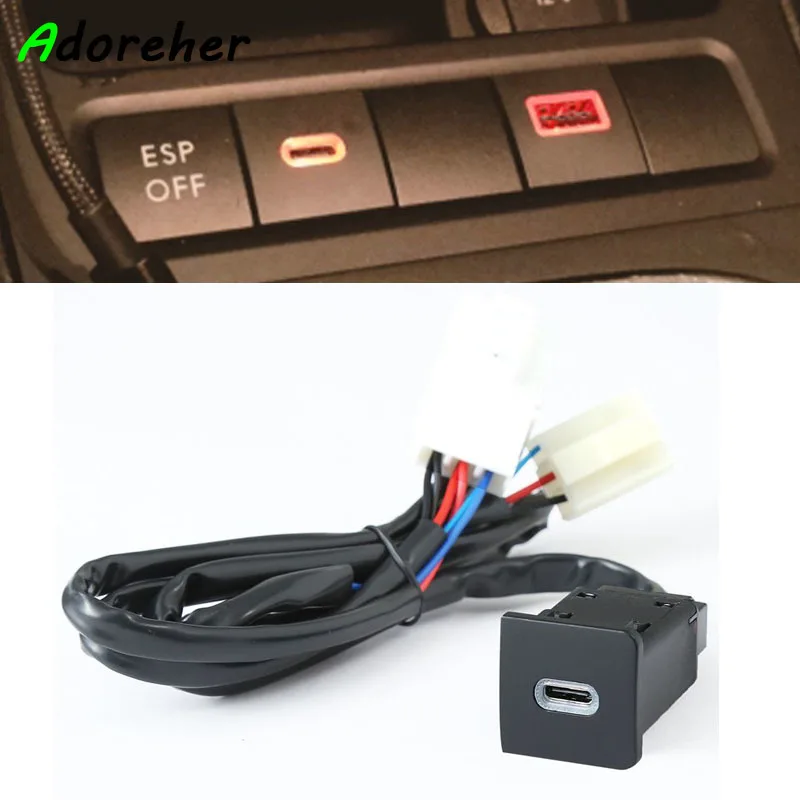 Car Rapid Charger PD Quick Charger Type C PD Auto Charging Adapter Button for VW Golf 6 Jetta 5 MK5 Scirocco 06-12